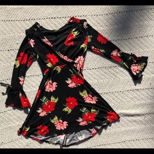Black floral mini dress